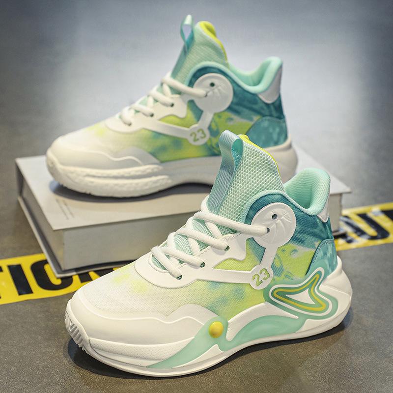 Children's basketball shoes spring and autumn boys high-top sports shoes 2025 mesh white shoes medium and older children's breathable running shoes