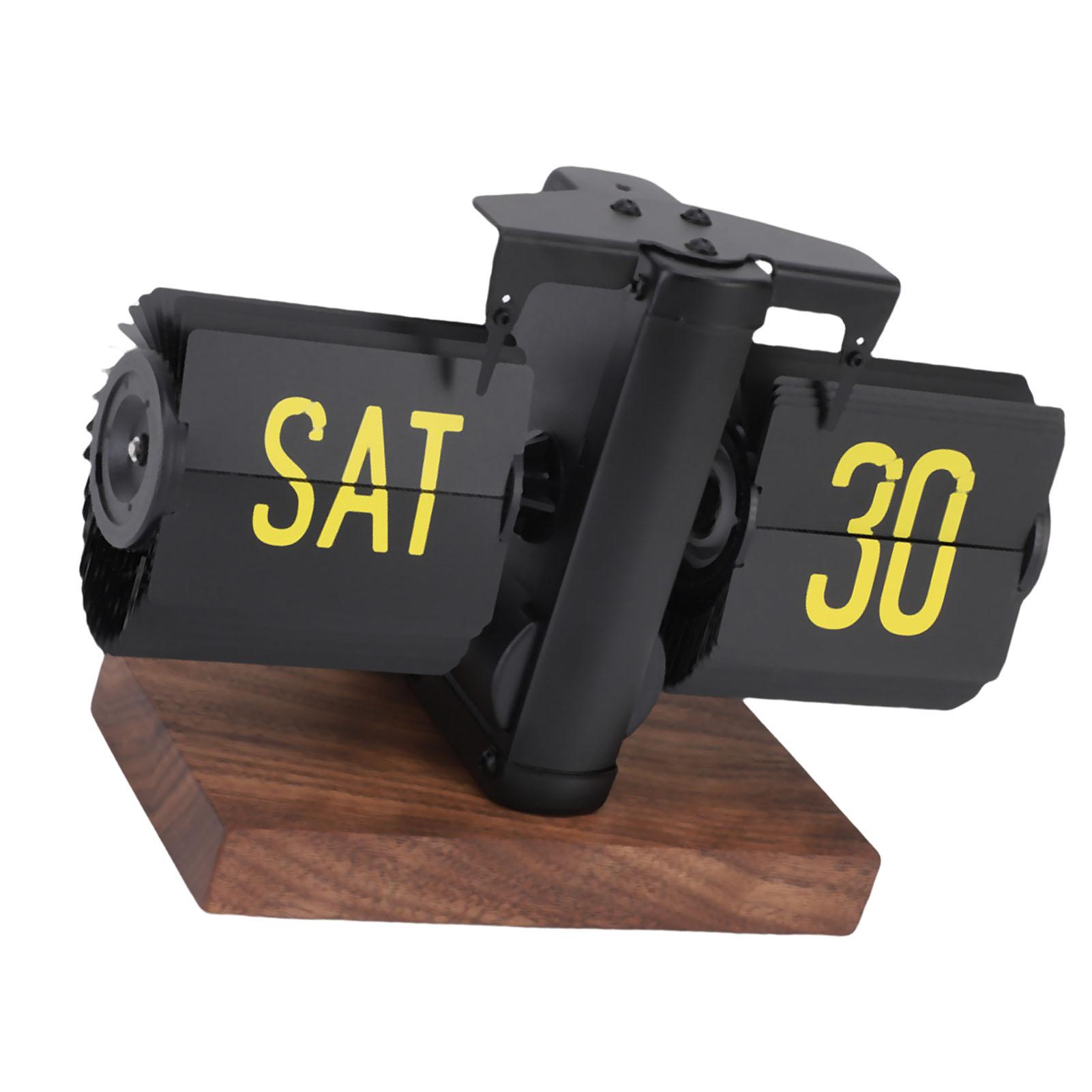 

Calendar Retro Auto Desk Clock Large Number Battery Powered Digital Mechanical Table Clock for Decor 12 Hour