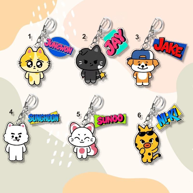 6er Set ENHYPEN ENCHIN Vollkörper Charakter Acryl Schlüsselanhänger 2-in-1 Set mit buntem Namensschild Jungwon Jay Jake Sunghoon Sunoo Ni-ki Tasche Anhänger Geschenk für Fans