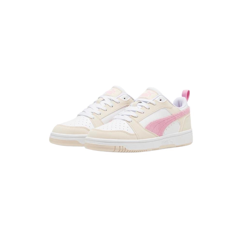 Puma Rebound V6 Lo Round Toe Comfortable Low Top Kids Skate Shoes Kids Sneakers White Pink 398722-01