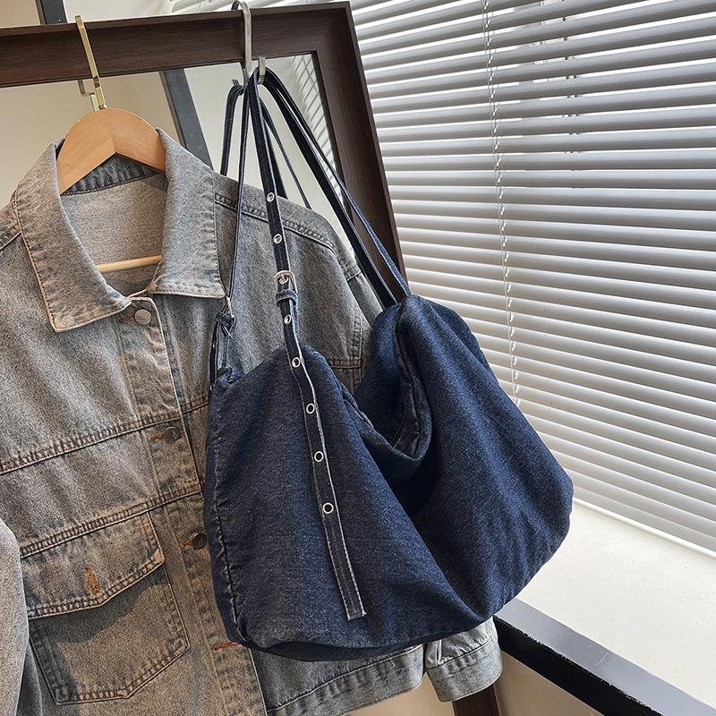 

Джинсовая сумка женская большой вместимости новая летняя универсальная на плечо, сумка-мессенджер, повседневная классическая сумка-тоут темно-синий