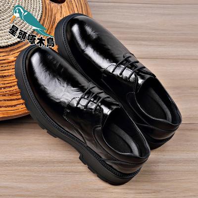 Men's Leather Shoes Spring British Platform Casual Derby Shoes Men's Formal Wedding Black Leather Shoes