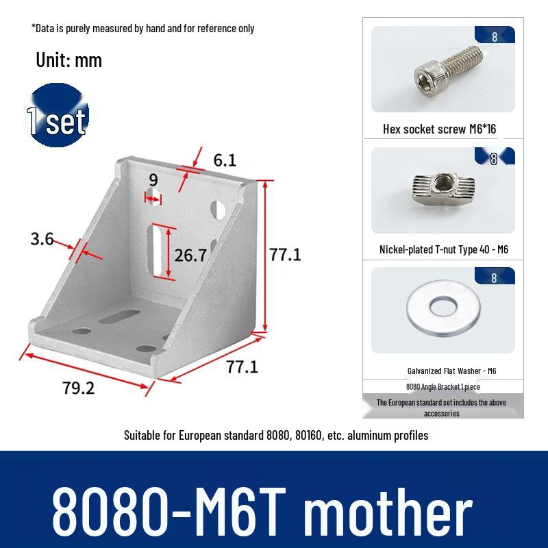 Aluminum 90° Corner Bracket Connector for 4040/2020/3030 Profiles