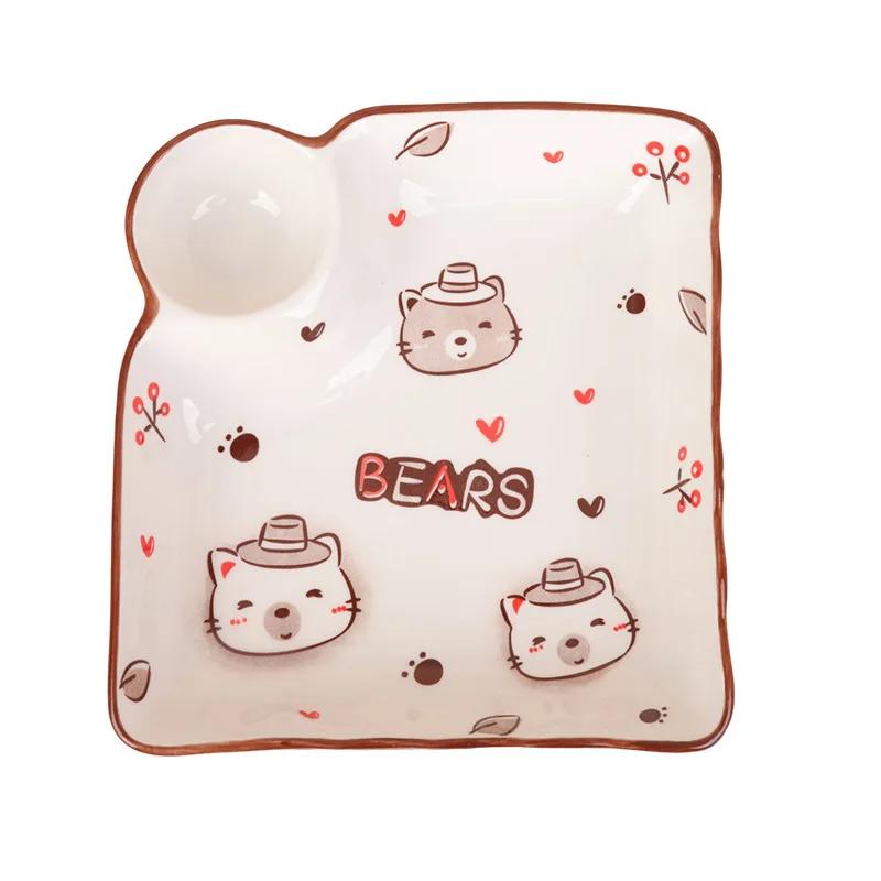 Kitchen Ketchup Vinegar Plate Integrated Dumpling Plate Vegetable Plate Dipping Bowl Cartoon Cute Square Plate Fruit Salad Plate