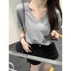 Pure Cotton V-neck Short-sleeved T-shirt for Women in Summer New Niche Korean Version Loose Slimming Versatile Top