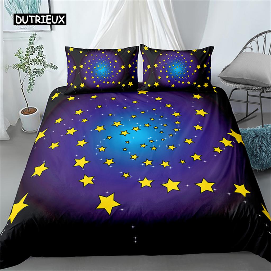Duvet Cover Stars Bedding Set Night Sky Kids Girls Boys Night Sky Duvet Cover Set Dark Blue Galaxy for Women Children Room Decor