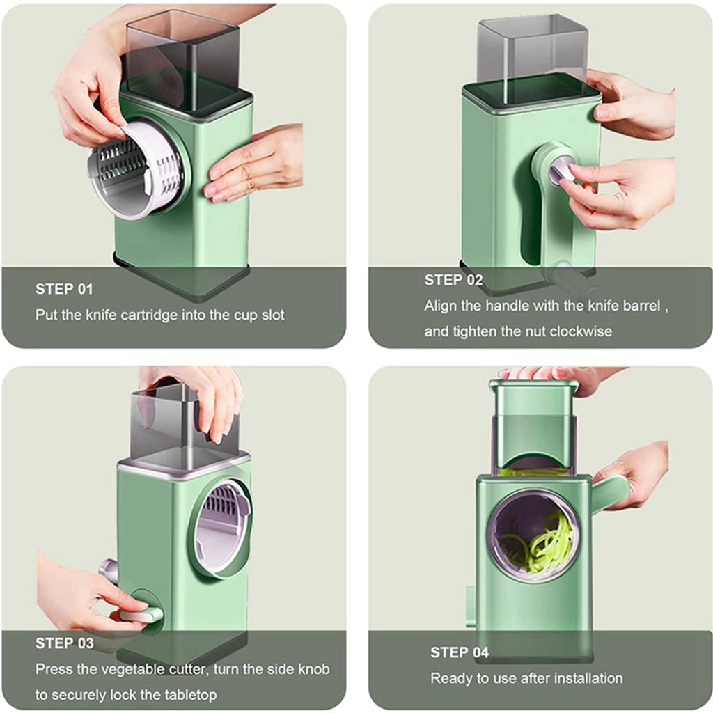 2026 New New Rotary Vegatble Grater Manual Mandoline Slicer with 3 Drum Blades Kitchen Vegetable Slicer Grater Cutter