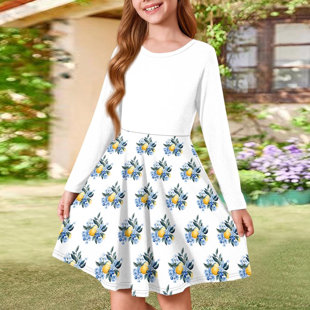 Girls' Summer Princess Dress - Long Sleeve A-Line T-Shirt Dress