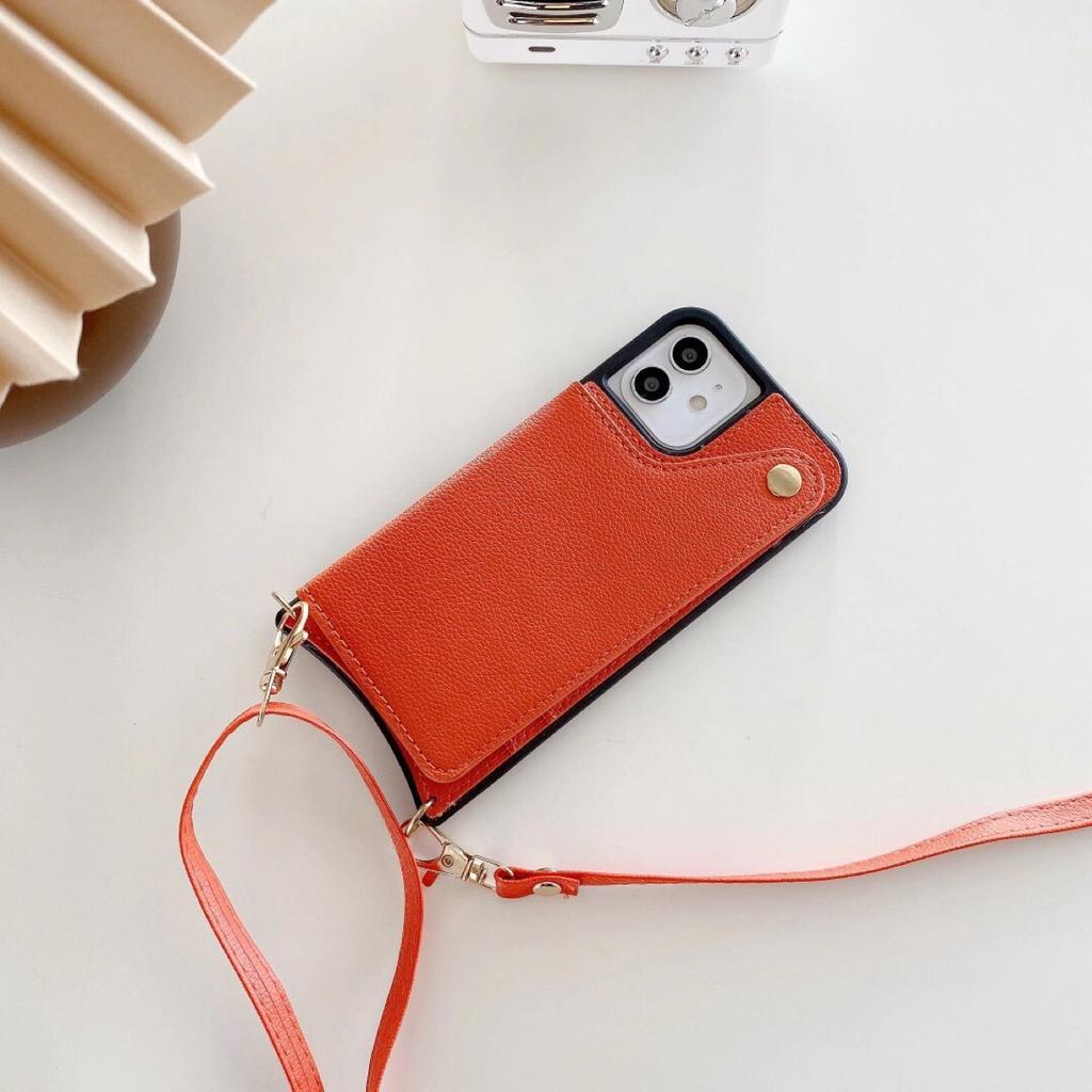 Applicable To Iphone14pro Mobile Phone Case Oblique Span Flip Cover Insert Card Mirror Leather Case 14max Japanese and Korean Strap Protective Case