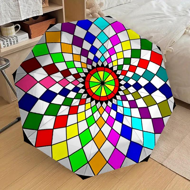 

1pc Colorwheel Automatic Folding Umbrella Durable Iron Frame, Iron Umbrella Structure Suitable for All Seasons yy260203120