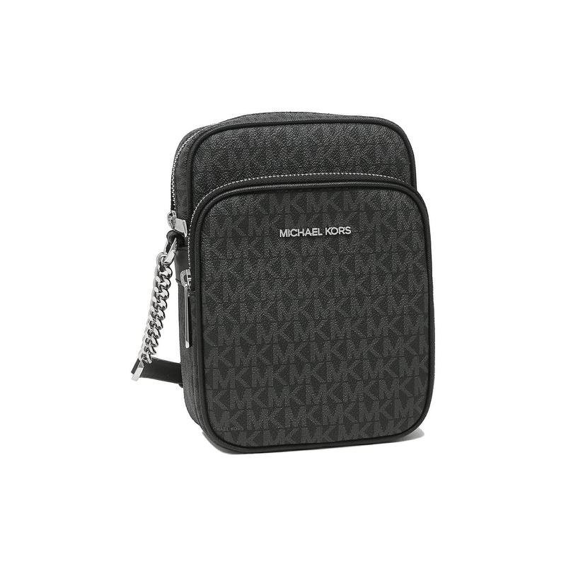 Michael Kors Jet Set Travel Presbyopia Printed Zipper Closure Chain Coated Canvas Shoulder Crossbody Bag Medium Women's Black