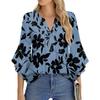 Women's Fashion Casual Pleated V-Neck Solid Color Three-quarter Sleeve T-Shirt Elegant Top
