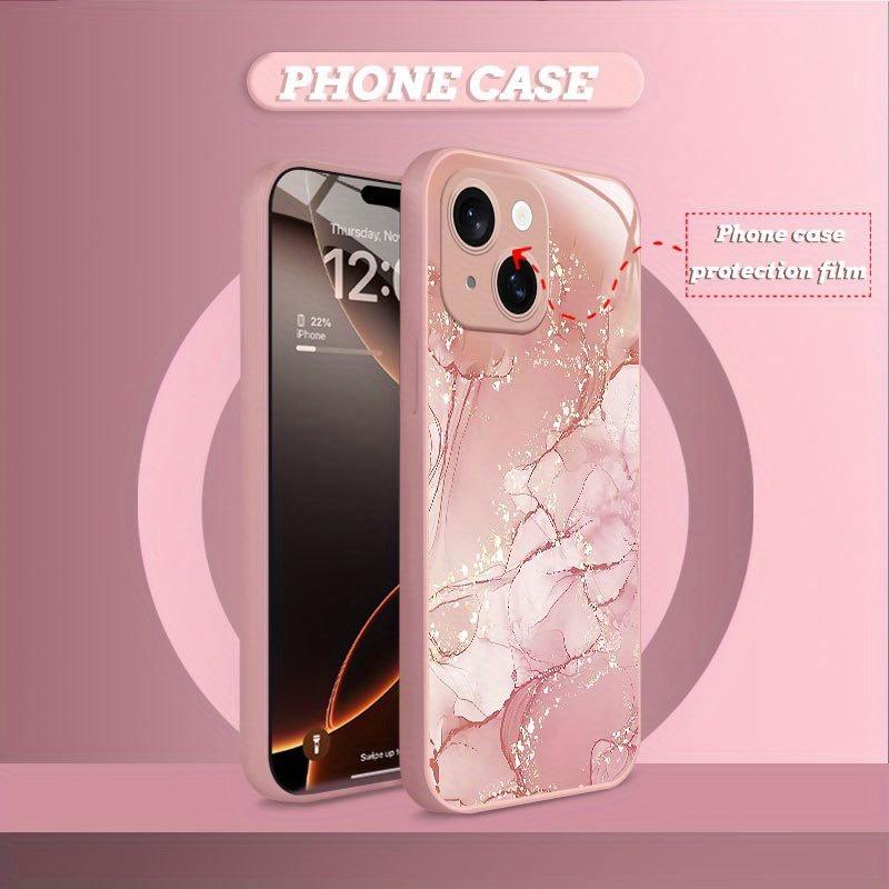 Fashion Glitter Marble Pattern Pink Metallic Paint Glass Phone Case For iPhone 17Air 11 12 13 14 15 16 17 Pro Max Plus 16E Cover