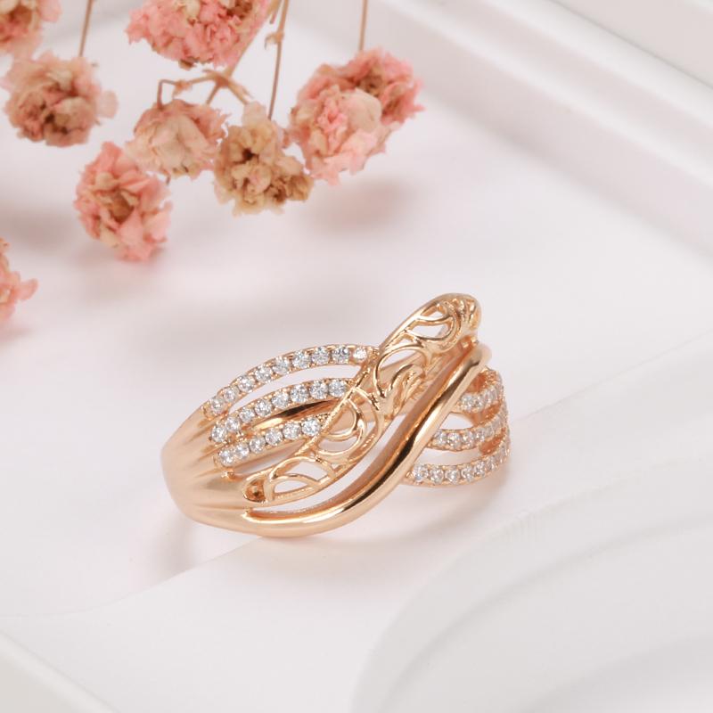 Luxury  Rose Gold Ethnic Bride Wedding Ring Hollow Flower Natural Zircon Women Rings Trend Daily Vintage Jewelry