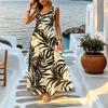 Women Boho Maxi Dress,Sleeveless Tropical Plant Print,Flowy Hem,Comfortable Fabric,Beach Vacation,Casual Wear,Spring Autumn Layering