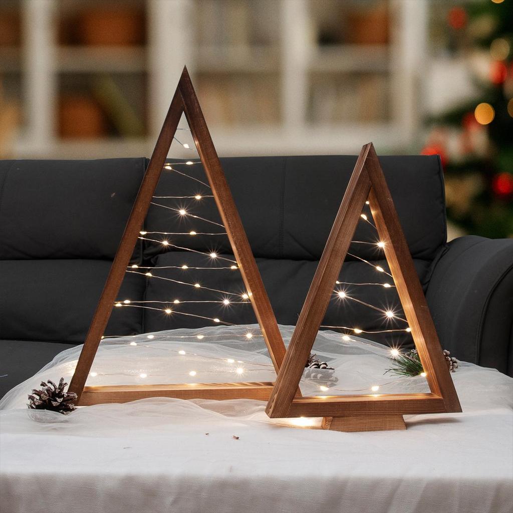 Wooden Luminous Christmas Tree Ornament with String Lights