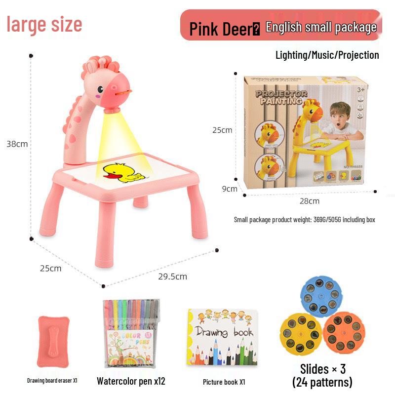 Multifunctional Cartoon Deer Projection Drawing and Writing Table Toy Set for Kids