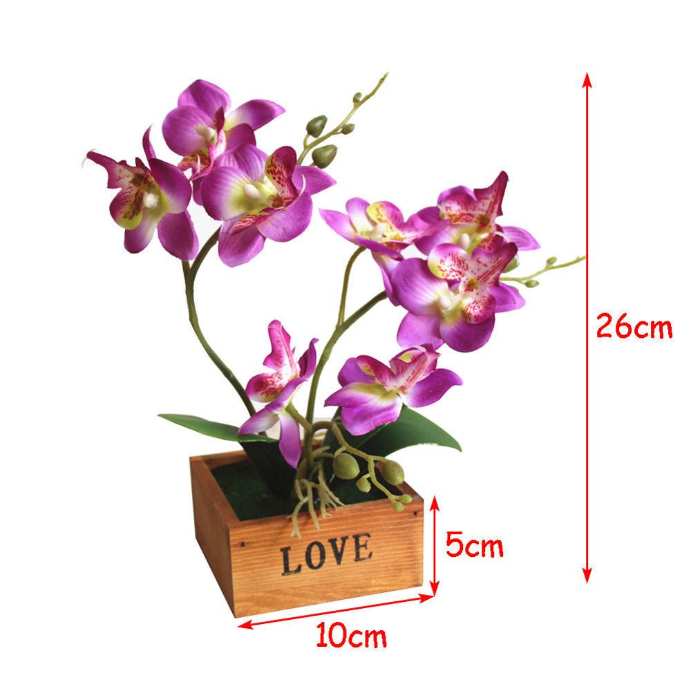 Buy Artificial Silk Flower Butterfly Orchid Phalaenopsis Wood Plant Pot