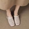 Hollow flat heel soft sole one-word buckle with lazy slippers 2025 new bag head thick heel fashion versatile sandals women