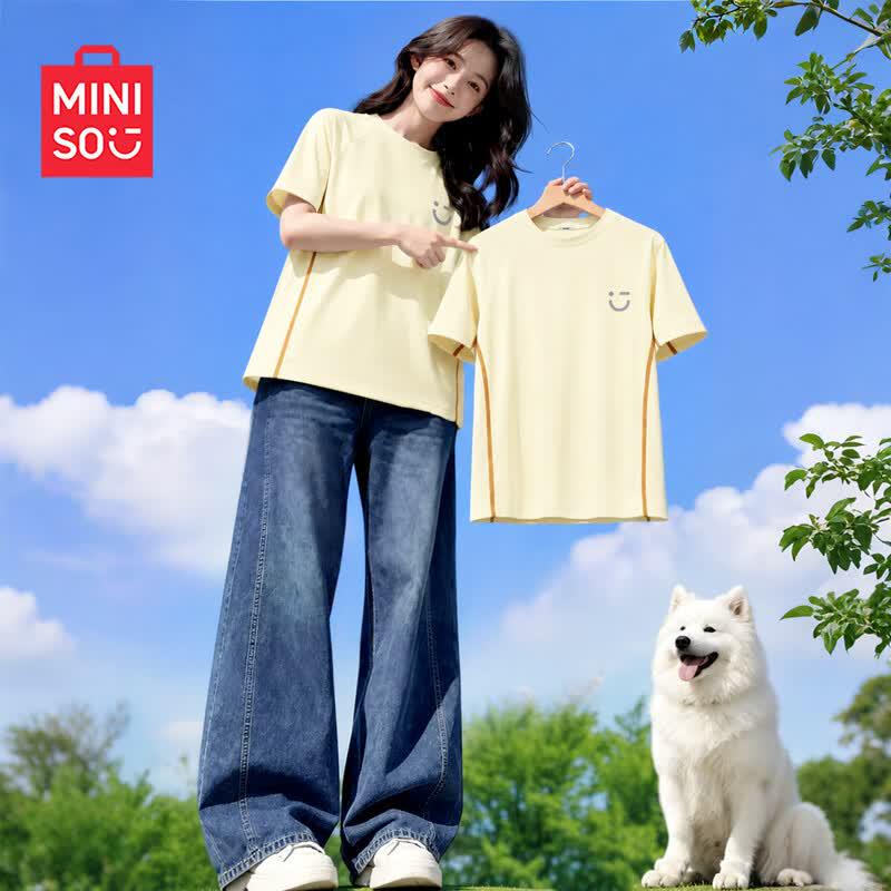 MINISO Women s Summer Ice Silk Quick-Dry Short Sleeve T-Shirt M