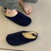 2025 Early Autumn Blue Velvet Pointed Toe Mules - Women's Casual Retro Half-Slippers