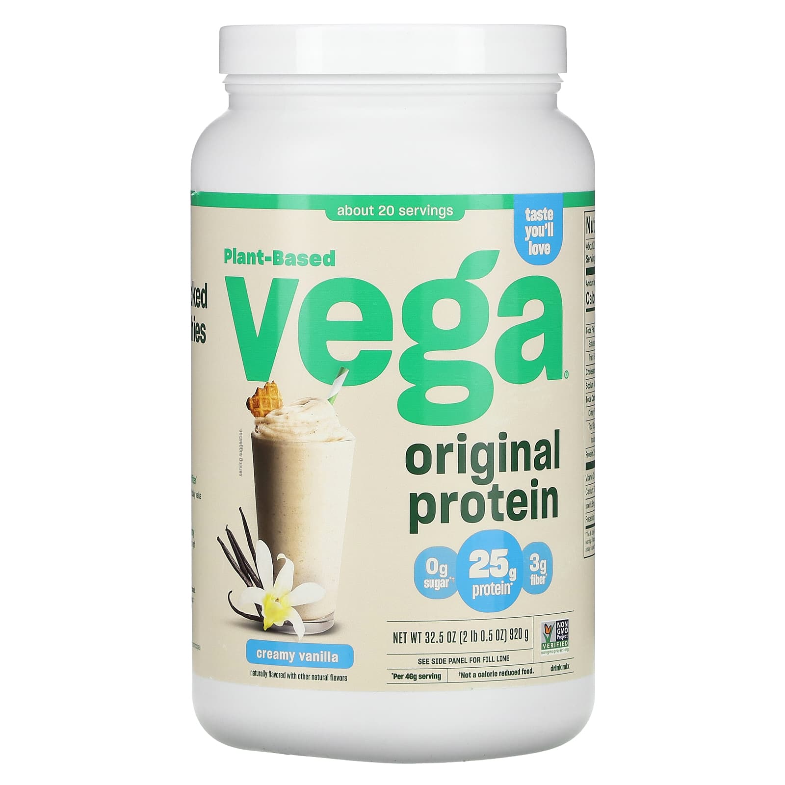 

Vega, Plant-Based Original Protein, Creamy Vanilla, 2 lb 0.5 oz (920 g)