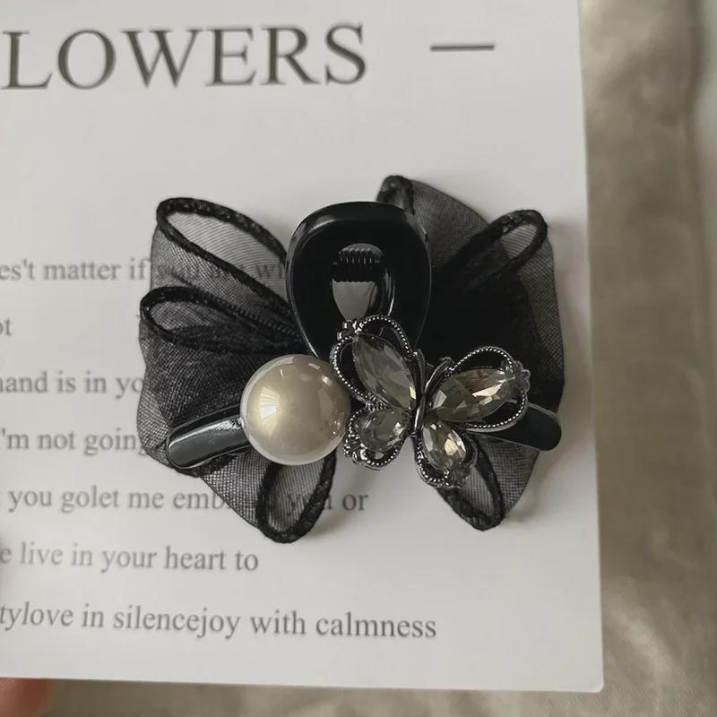 Elegant 6cm Pearl Rhinestone Mesh Bow Hair Clip