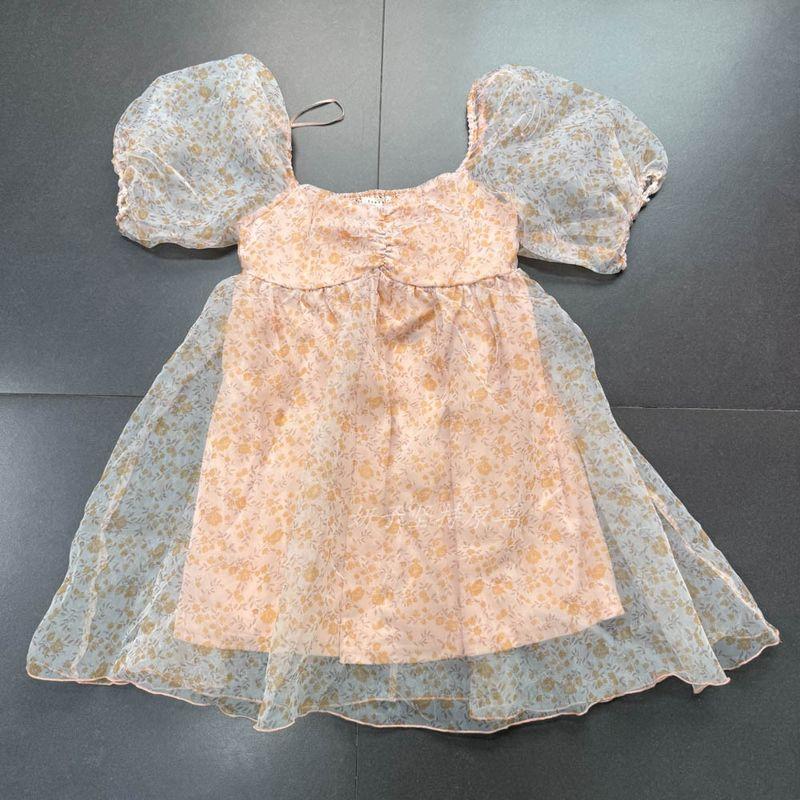 Export Single Baevely Organza Pettiskirt Dark Pattern Exquisite Square Collar Puff Sleeve Short Sleeve Dress Short Skirt