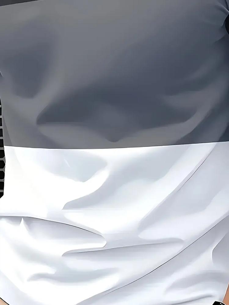 Modă 2024 Tricou Bărbătesc cu Imprimeu Color Blocking Casual Street Bărbați Gât Rotund Mânecă Scurtă Tricou