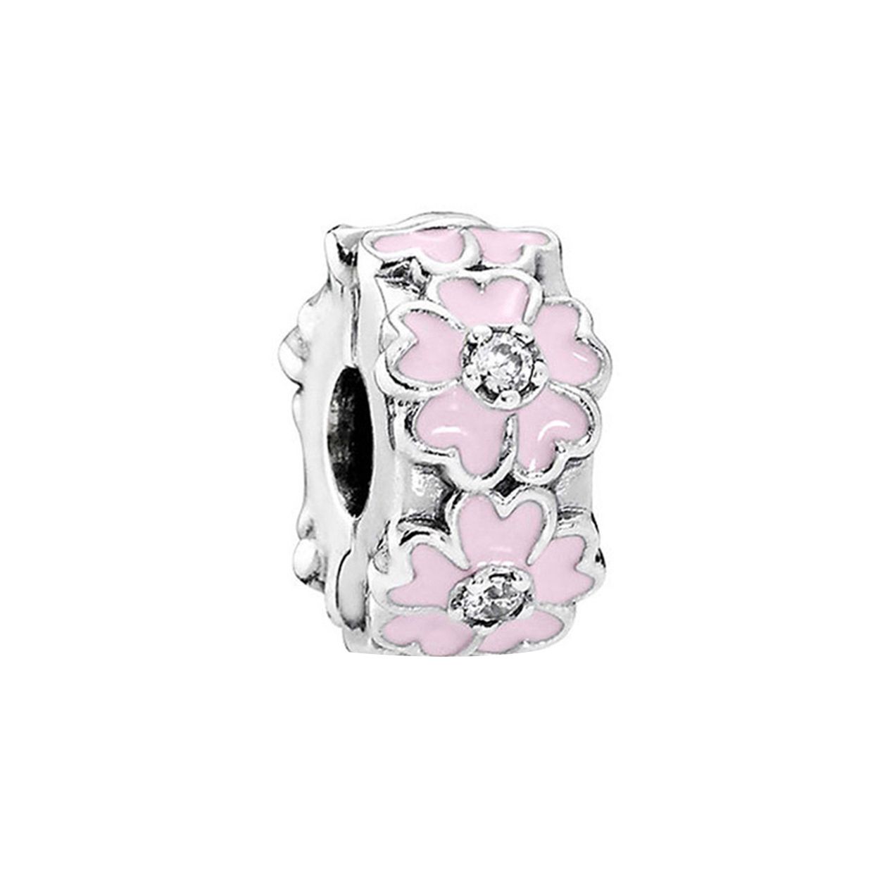 Pandora 925 Silver Primrose Flower Silicone Enamel Fixed Clasp Women Jewelry Pink 791823EN68-OP Box,1*1cm,Pink