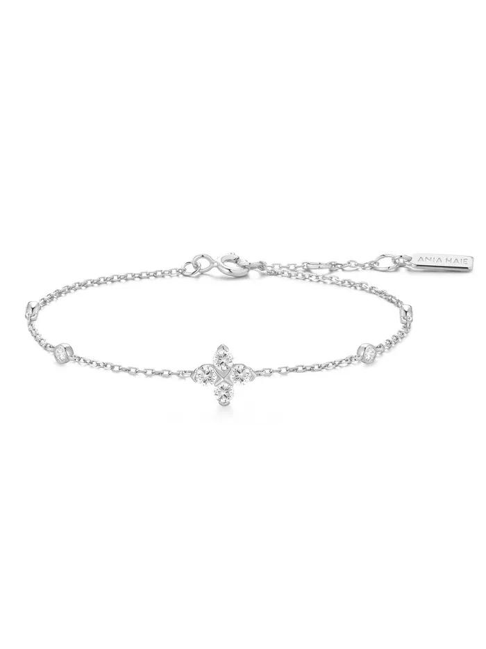 Silver Sparkling Lucky Clover 925 Silver Bracelet B074-04H.