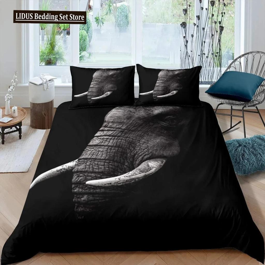 3D Elephant Duvet Cover Set Queen Size African Safari Animal Comforter Set Wildlife Bedding Set Retro Wall Decor Bedspread Cover