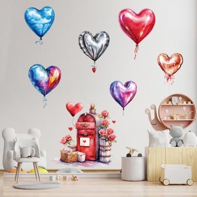 Valentine Day Wall Decal Heart Balloon Mailbox Pattern Self-Adhesive Waterproof