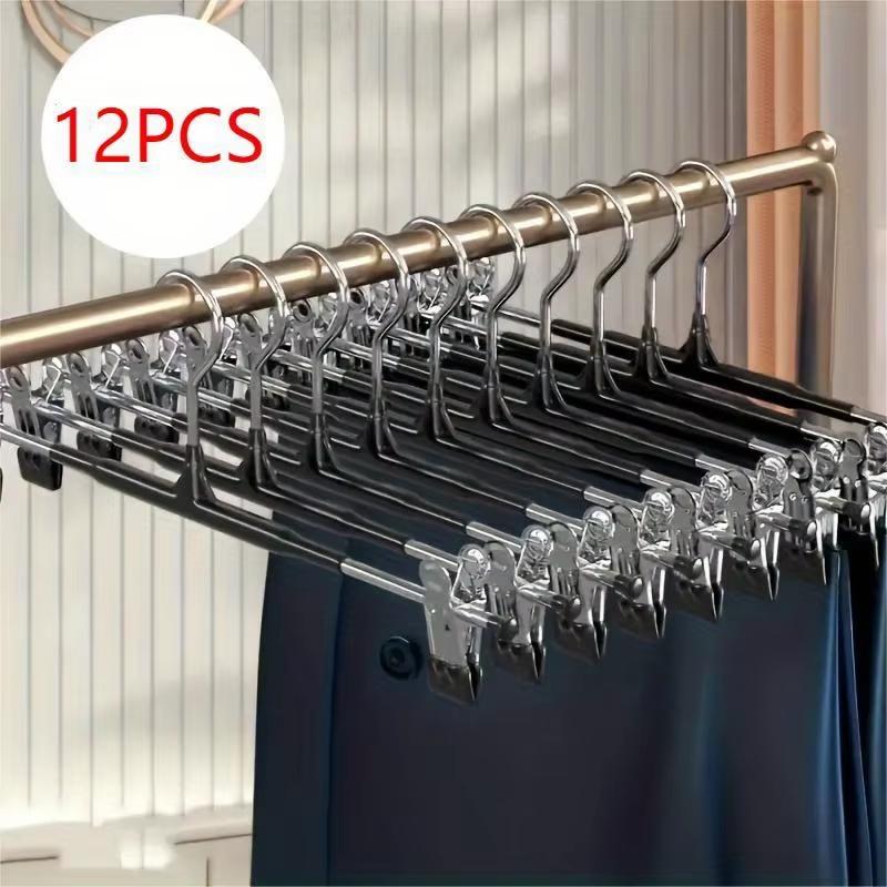 12Pcs Adjustable Metal Hangers With Clips, Non-Slip Space-Saving For Pants/Skirts & All Garments, Keep Clothes Tidy & Organized