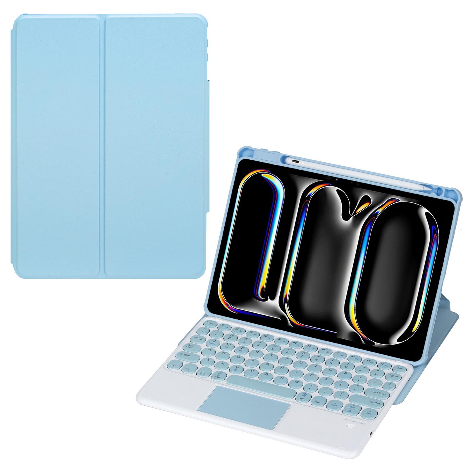 

YL13-A For iPad Pro 11 (2024) PU+Acrylic Rotary Stand Tablet Cover with Round Key Touchpad Keyboard Blue