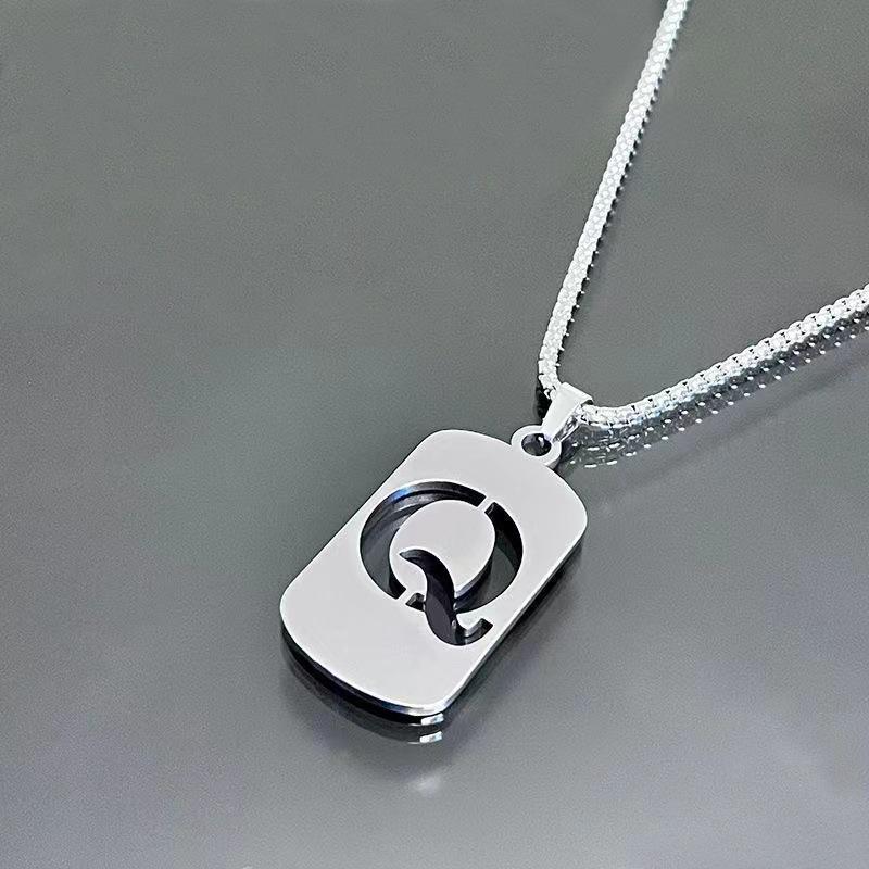 26-Letter Titanium Steel Necklace - Unisex Student & Couple Accessory, Simple, Versatile, Trendy Design