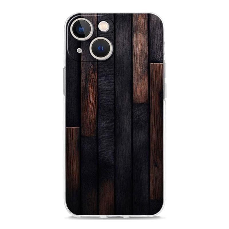 Phone Case For iPhone 15 14 13 12 Mini 11 Pro Max XS X XR 7 8 Plus Clear Shockproof Silicone TPU Cover Forest Geometry Wood