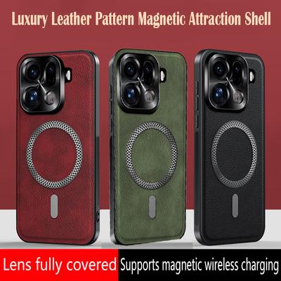 Luxury PU Leather Phone Case For Oppo Find X9 Pro Magsafe Magnetic Metal Ring Lens Protection Shockproof Cover For Oppo Find X9