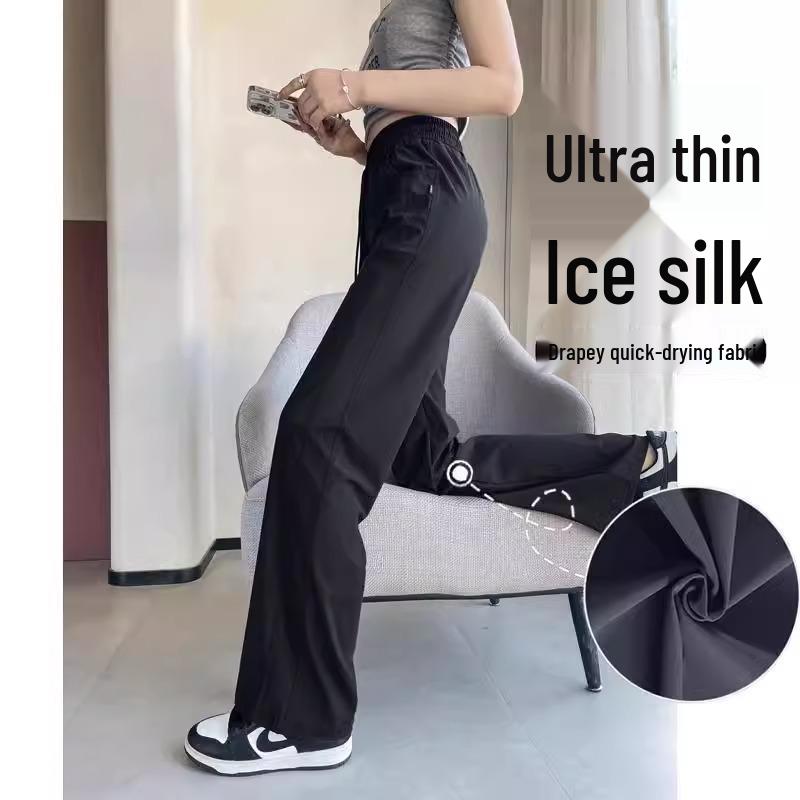 

Women s Summer 2025 High-Waist Slim-Fit Quick-Dry Ice Silk Straight-Leg Pants L