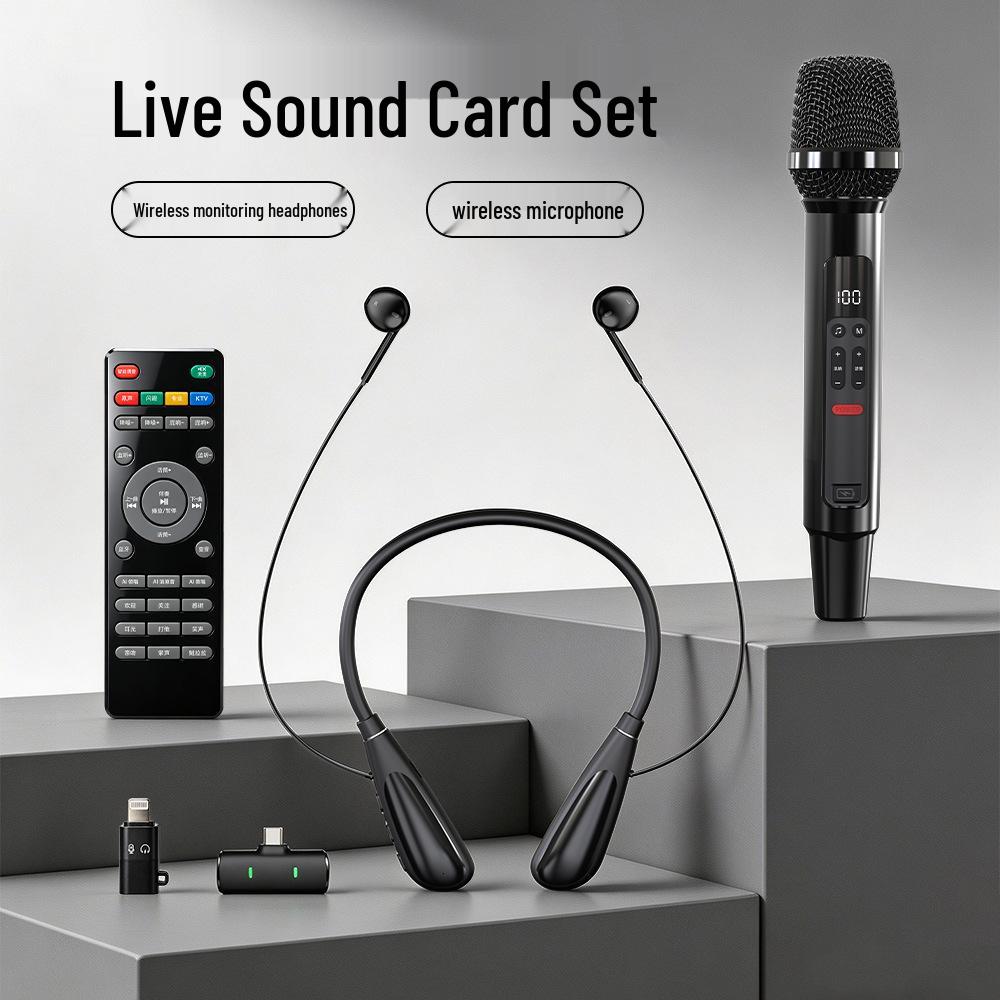 Upgraded AI Wireless Microphone & Sound Card Headset for Indoor/Outdoor Streamers and Singers
