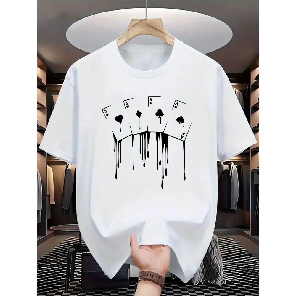Summer Men's 100 Cotton Casual Loose Plus Size Poker Card Pattern Printed Sports Comfortable Round Neck Short Sleeve T-shirt