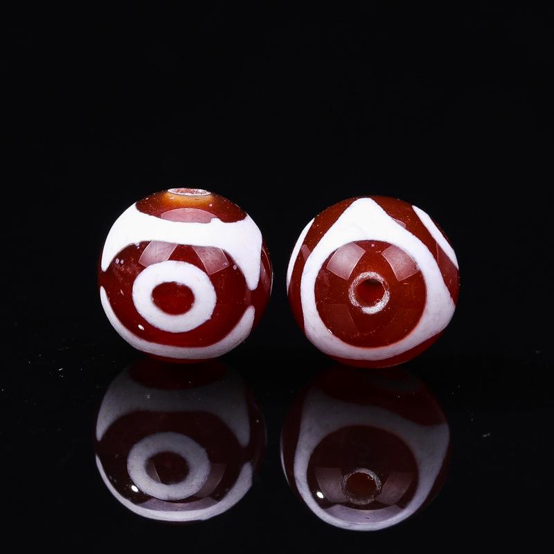 Tibetan Agate Honghong Meat Round Swastika Dzi Beads, Antiqued Weathered Texture for DIY Bracelets & Necklaces