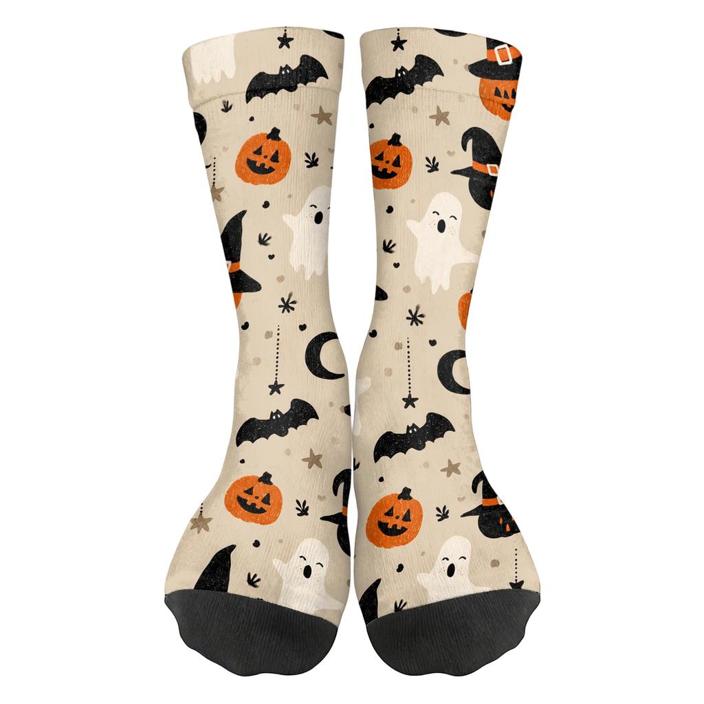 Unisex Breathable Mid-Calf Socks Halloween Pumpkin Pattern Comfortable Stretch Fit Athletic Socks for Everyday Wear