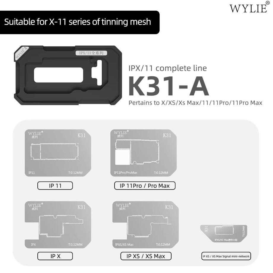 WYLIE K31 Mid-Layer Planting Tin Template For iPhone X-17 Pro Max Motherboard BGA Middle Layer Reballing Stencil Platform