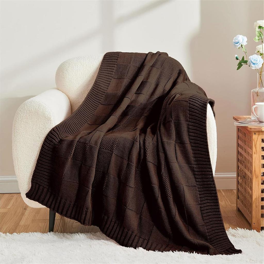 Knit Throw Blanket Checkered Sofa Blanket For Season Lightweight for Home and Travel