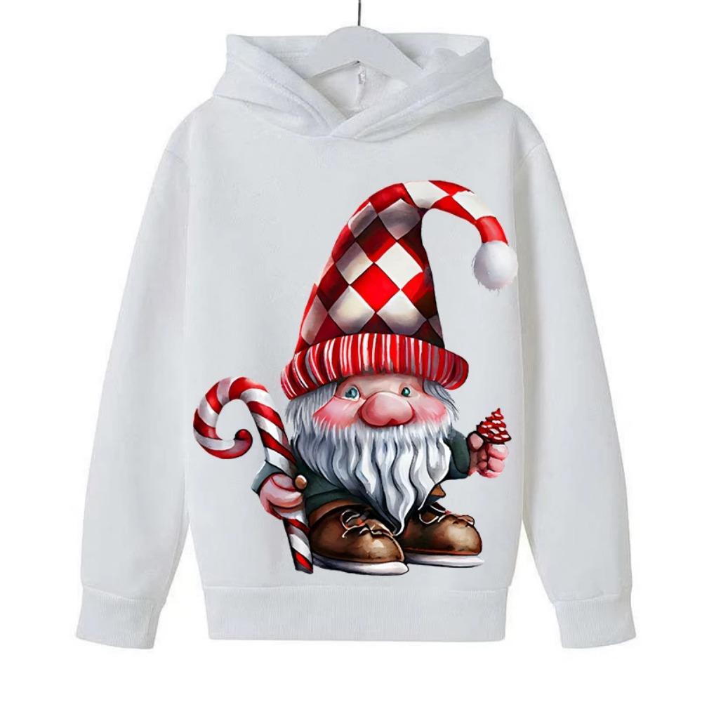 Christmas Cartoon Santa Claus Print Children Hooded Sweatshirt Boy Girl Autumn Winter Daily Outdoor Casual Loose Warm Sportswear