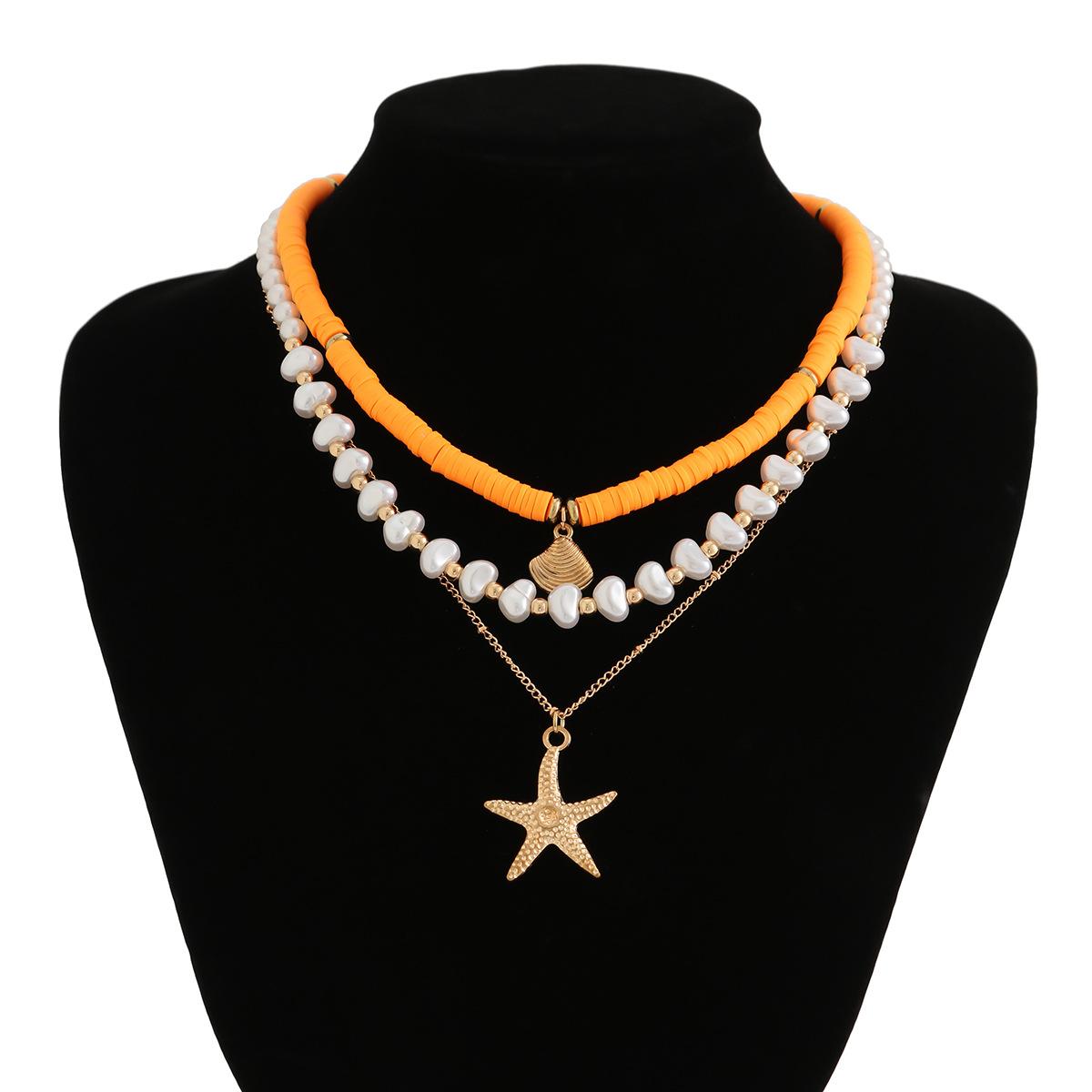 

Пляжный стиль Ожерелье из бусин с океанскими ракушками Барочный искусственный жемчуг Морская звезда Цепочка-воротник
