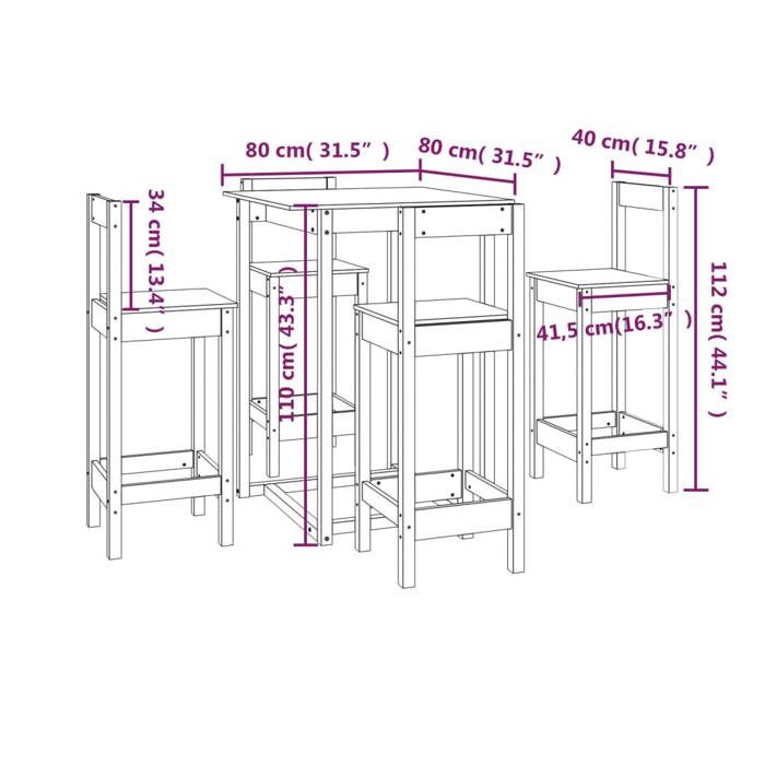 VidaXL Bar Set 5 Pcs Bistro Furniture Set Dining Room Furniture Kitchen Pub Furniture Indoor White 3124743