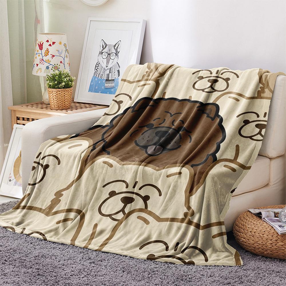 1Pc chow Print Flannel Blanket, High quality Comfortable for All Seasons, Home Decor, Warmth and Comfort, Perfect for Christmas Gifts