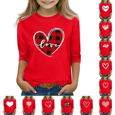 Tryckta toppar för unga flickor Rund hals 3/4 ärm T-shirts Trendiga toppar Outfit T-shirts